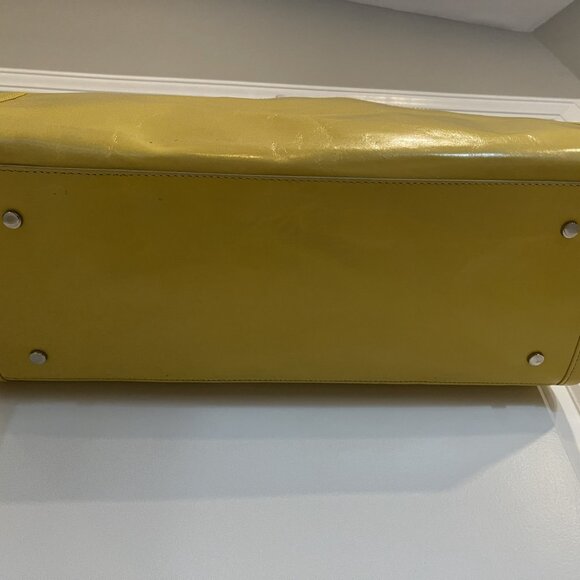 Kenneth Cole Yellow Leather & Canvas Tote - Vintage - Picture 3 of 13